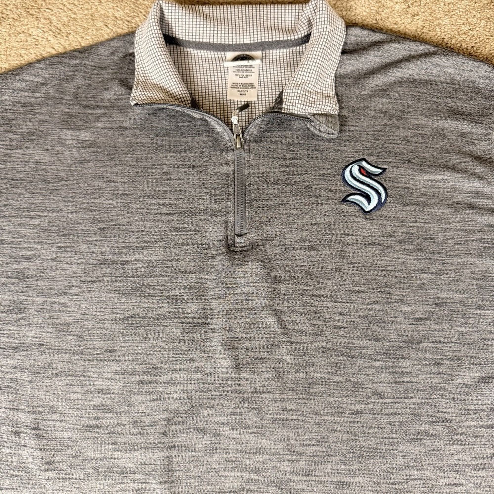 SEATTLE KRAKEN Mens XL 1/4 Zip Pullover Shirt NHL Long Sleeve Waffle Knit Gray